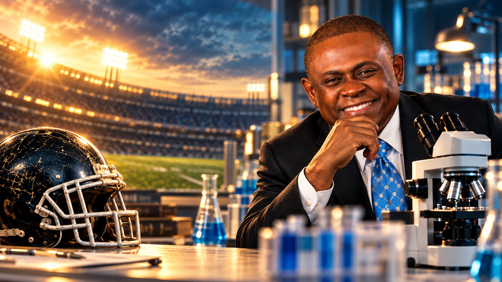 Illustrative Bennet Omalu storytelling artwork